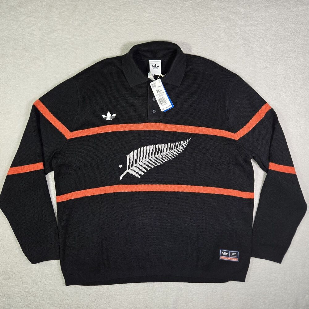$140 Adidas Originals All Blacks Knitted Wool Blend Rugby Polo Shirt Mens 2XL